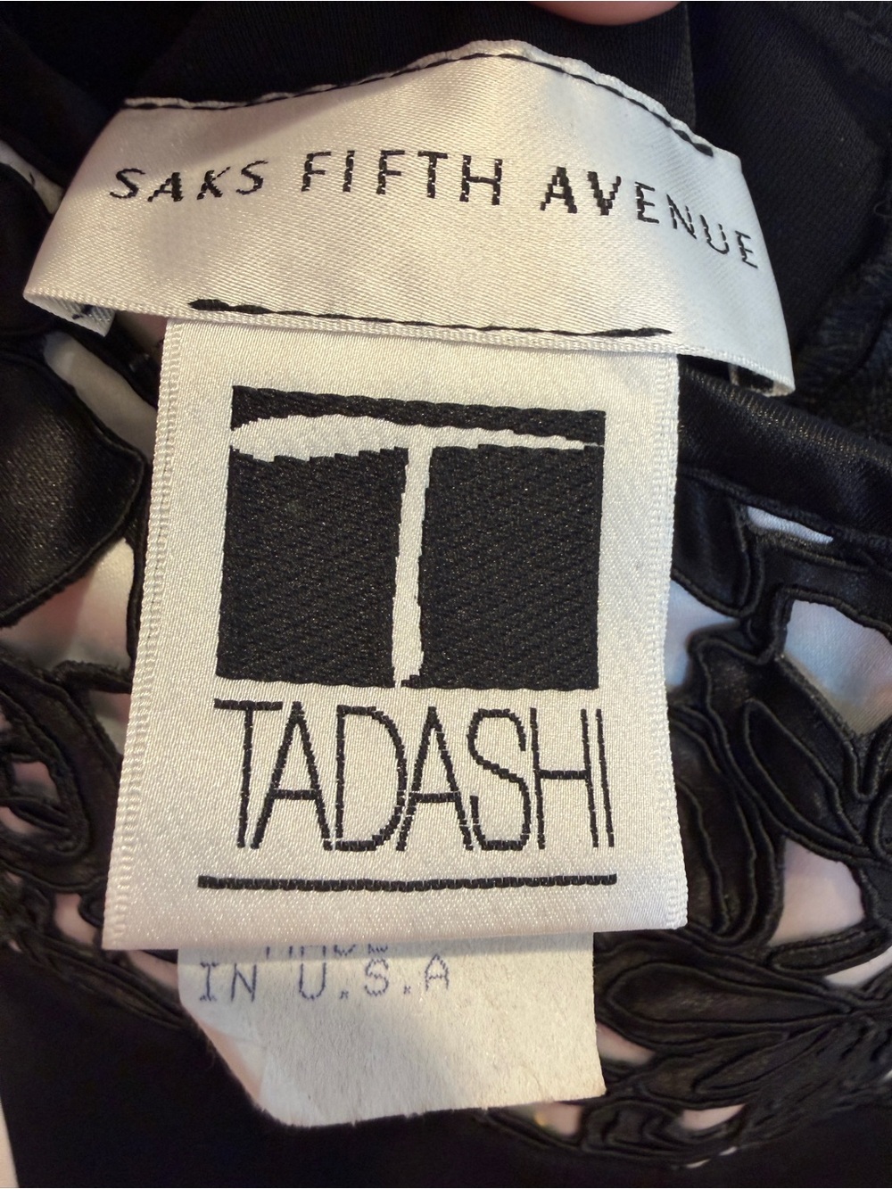 NWT Vintage 90’s Tadashi Saks Fifth Avenue Black Lace-Panel Slip Dress size 12 - Picture 5 of 6